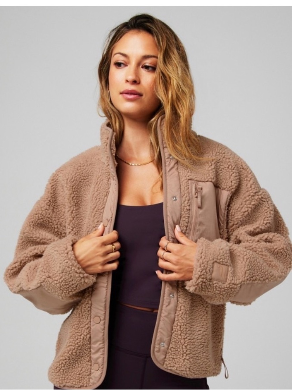 Fabletics Cozy Teddy Sherpa Jacket in Camel